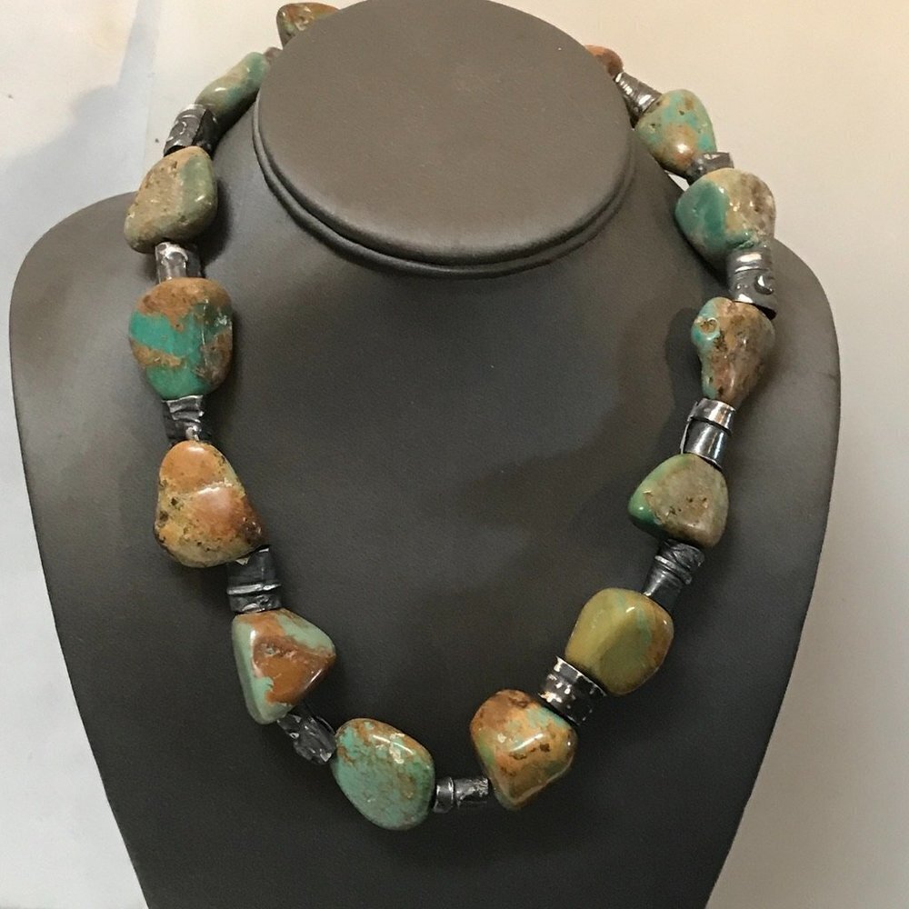 Crescent Valley Turquoise Chunky Necklace Sterling Silver Sustainable 925 - Picture 8 of 11